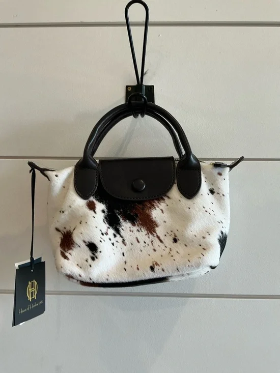 House of Harlow 1960 Cowhide Mini Top-Handle Bag in White and Brown - Picture 2 of 5